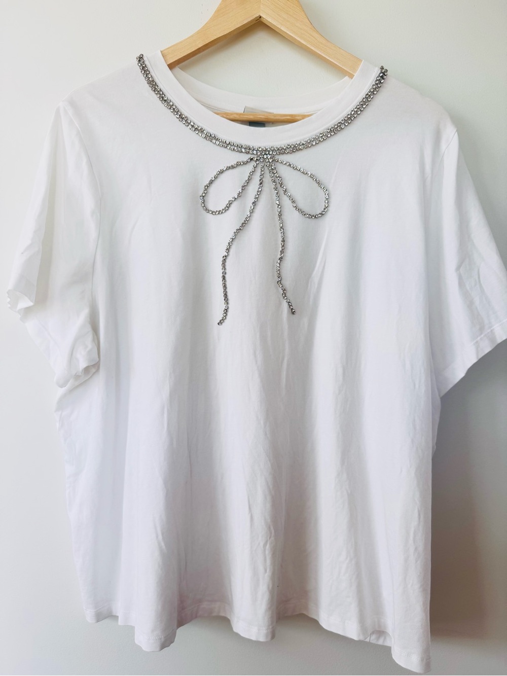 A New Day White Rhinestone Bow Embellished Tee Top XXL
